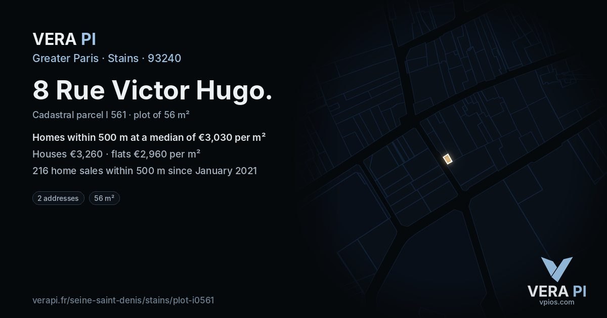 8 Rue Victor Hugo, Stains at night – the plot lit, the parcels around coloured by the prices near them