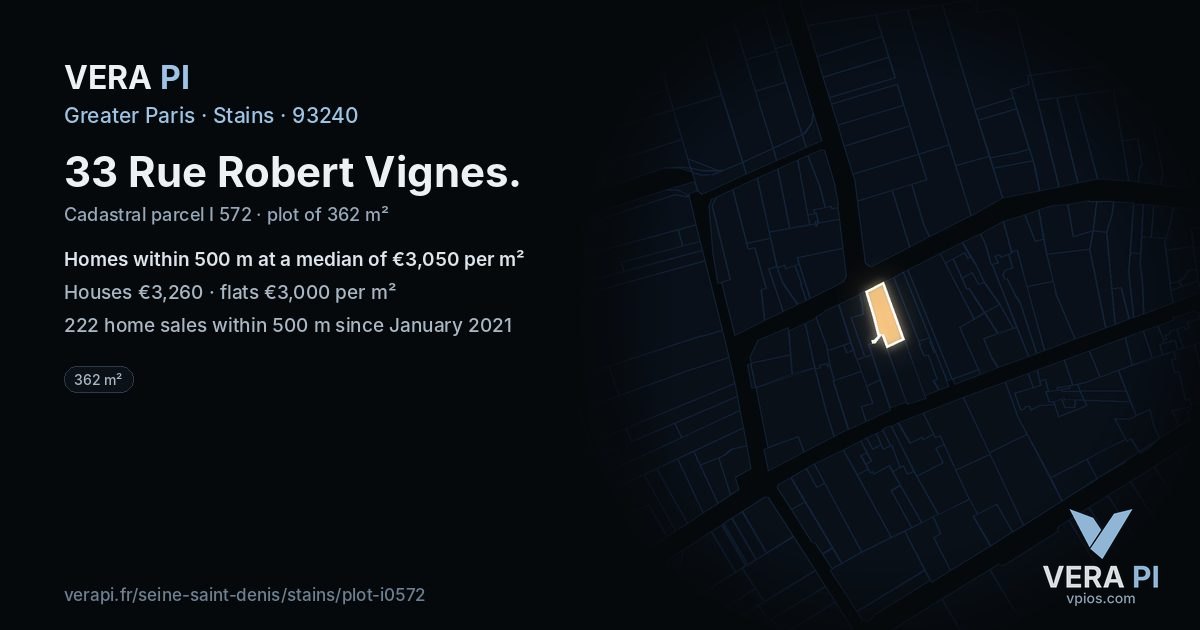 33 Rue Robert Vignes, Stains at night – the plot lit, the parcels around coloured by the prices near them