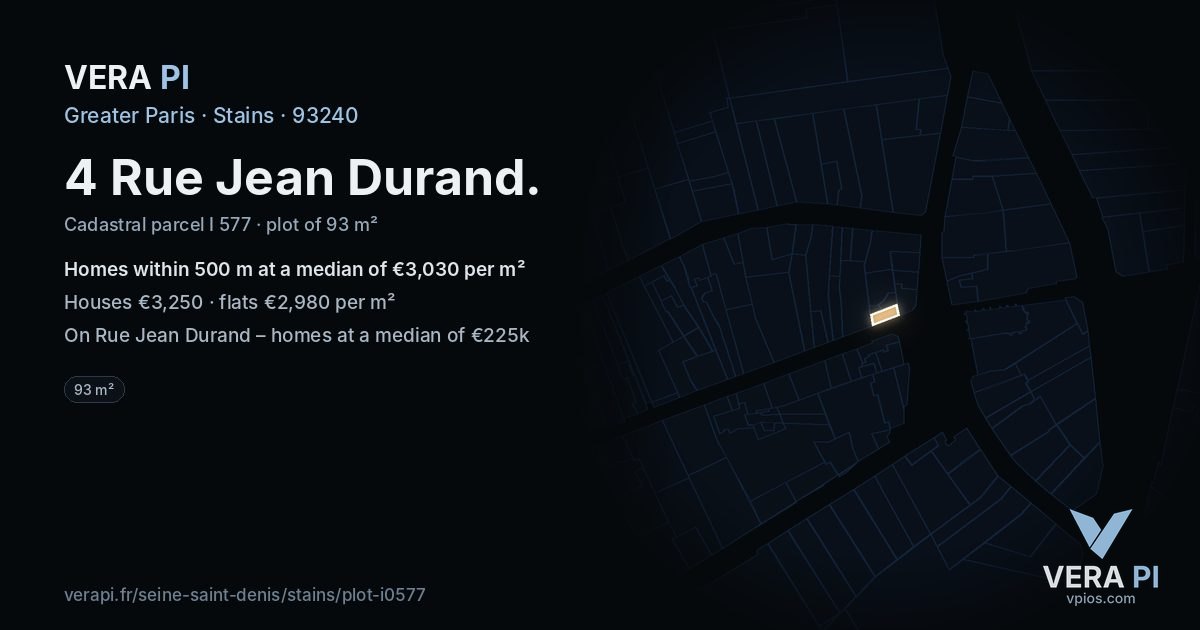 4 Rue Jean Durand, Stains at night – the plot lit, the parcels around coloured by the prices near them