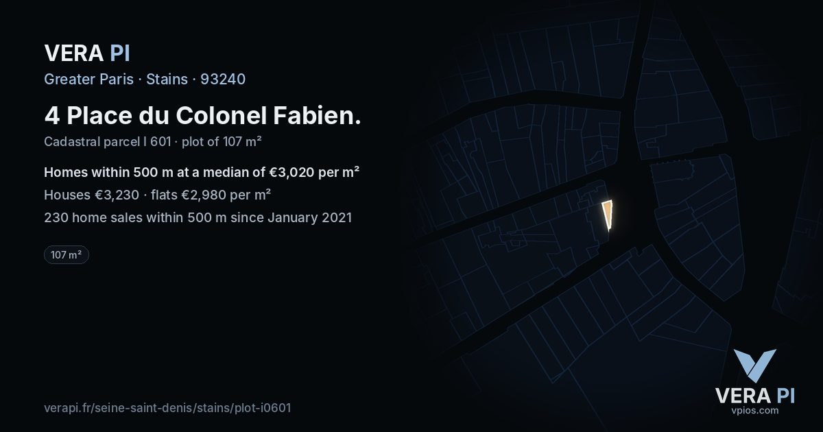 4 Place du Colonel Fabien, Stains at night – the plot lit, the parcels around coloured by the prices near them