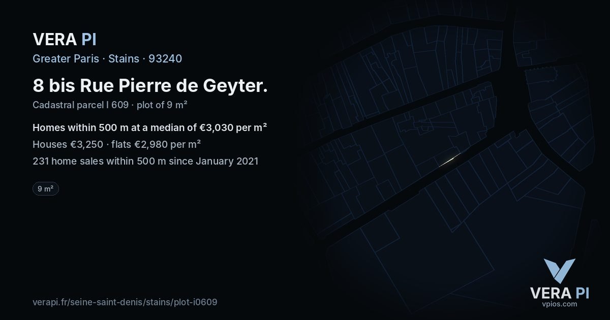 8 bis Rue Pierre de Geyter, Stains at night – the plot lit, the parcels around coloured by the prices near them