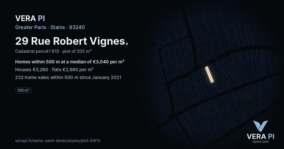 29 Rue Robert Vignes, Stains at night – the plot lit, the parcels around coloured by the prices near them