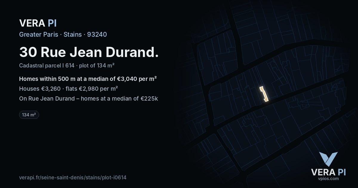 30 Rue Jean Durand, Stains at night – the plot lit, the parcels around coloured by the prices near them