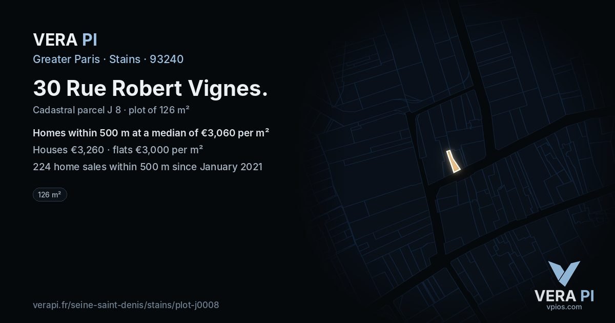 30 Rue Robert Vignes, Stains at night – the plot lit, the parcels around coloured by the prices near them