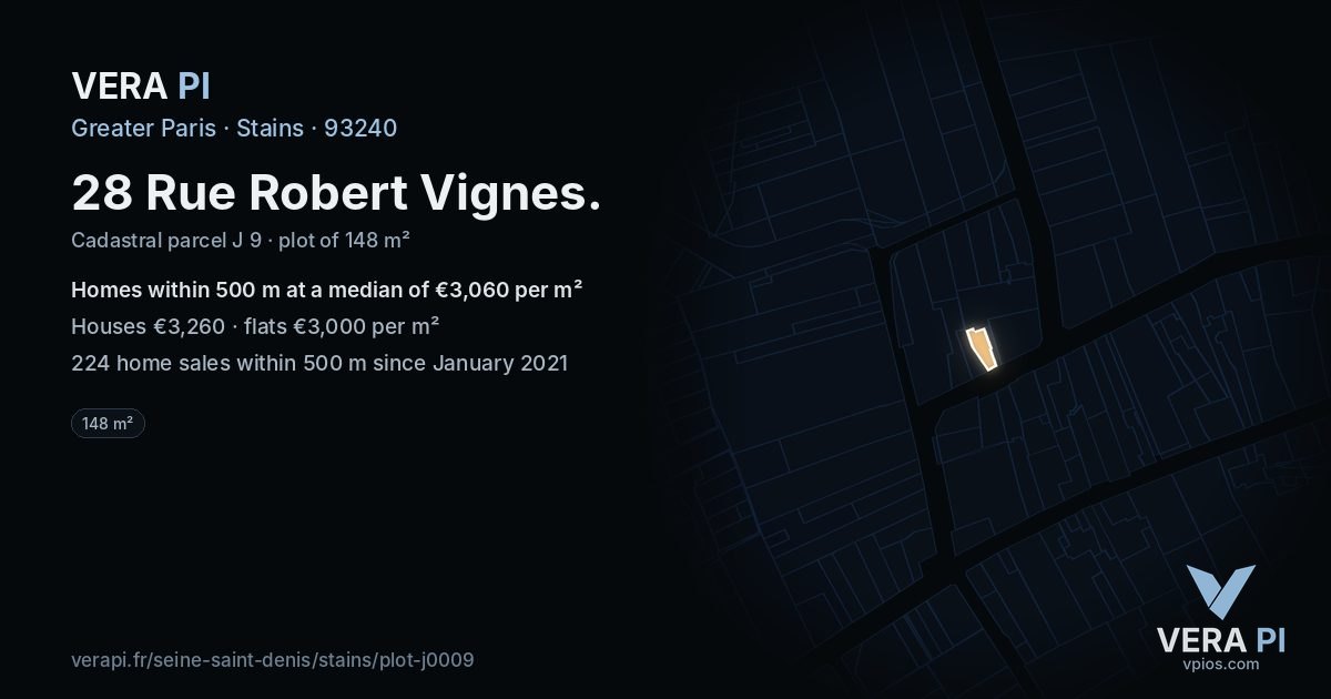 28 Rue Robert Vignes, Stains at night – the plot lit, the parcels around coloured by the prices near them