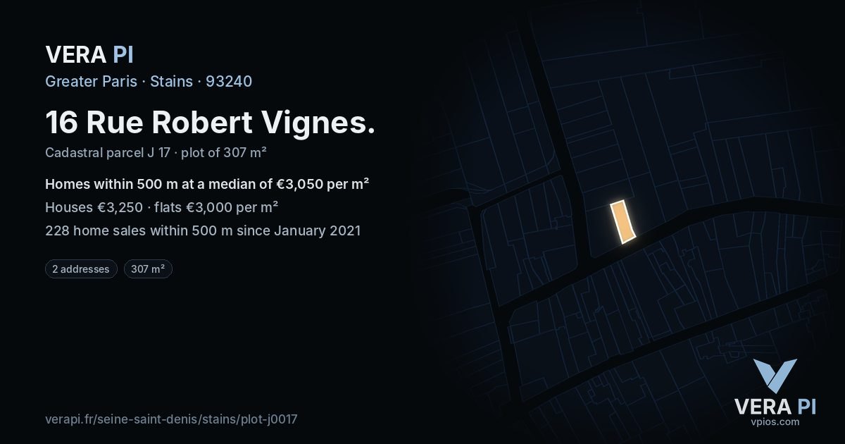 16 Rue Robert Vignes, Stains at night – the plot lit, the parcels around coloured by the prices near them