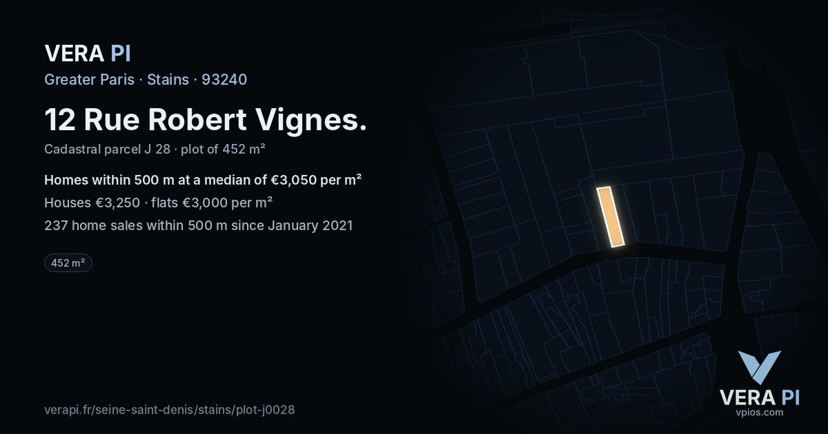 12 Rue Robert Vignes, Stains at night – the plot lit, the parcels around coloured by the prices near them