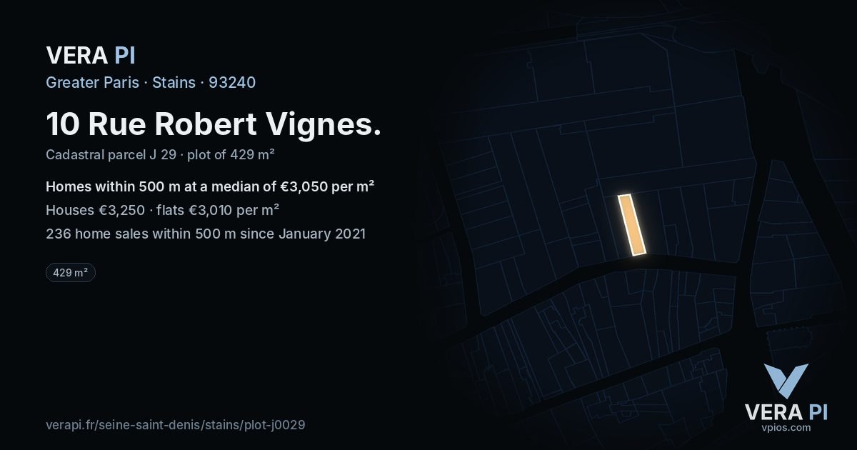 10 Rue Robert Vignes, Stains at night – the plot lit, the parcels around coloured by the prices near them