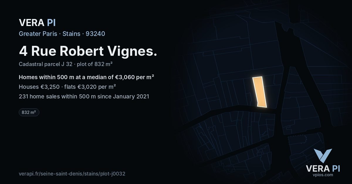 4 Rue Robert Vignes, Stains at night – the plot lit, the parcels around coloured by the prices near them