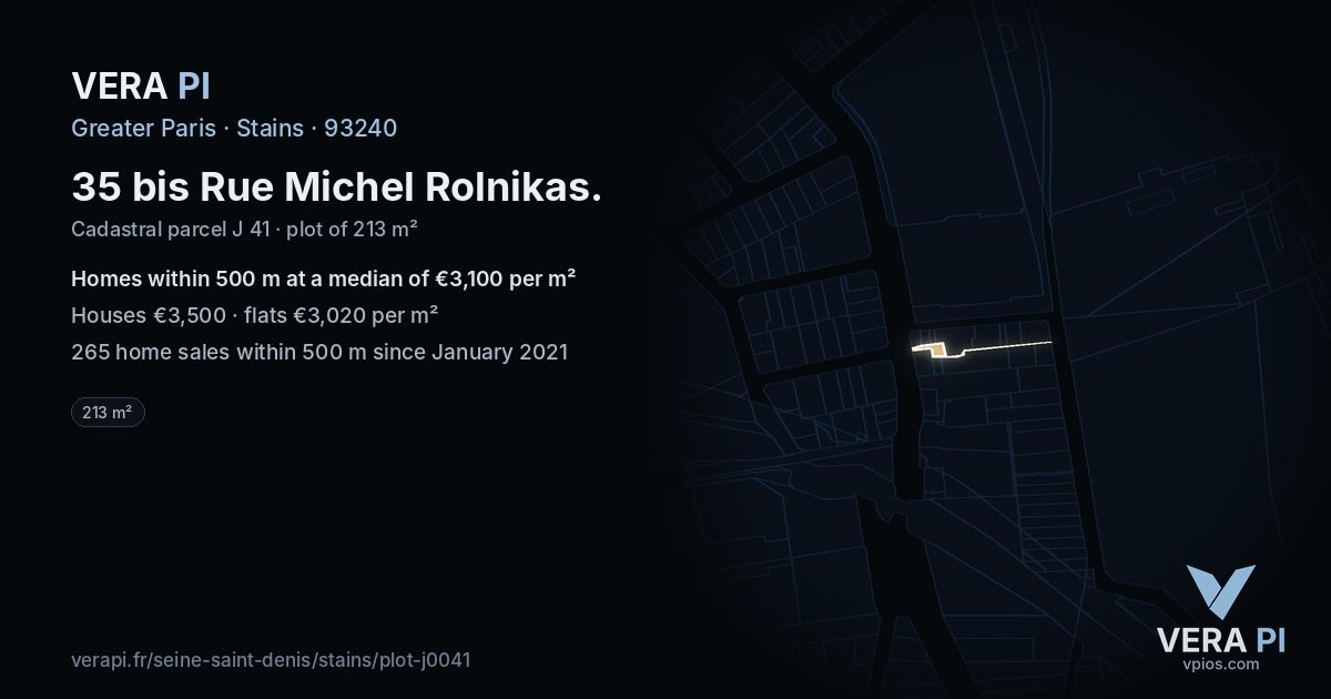 35 bis Rue Michel Rolnikas, Stains at night – the plot lit, the parcels around coloured by the prices near them
