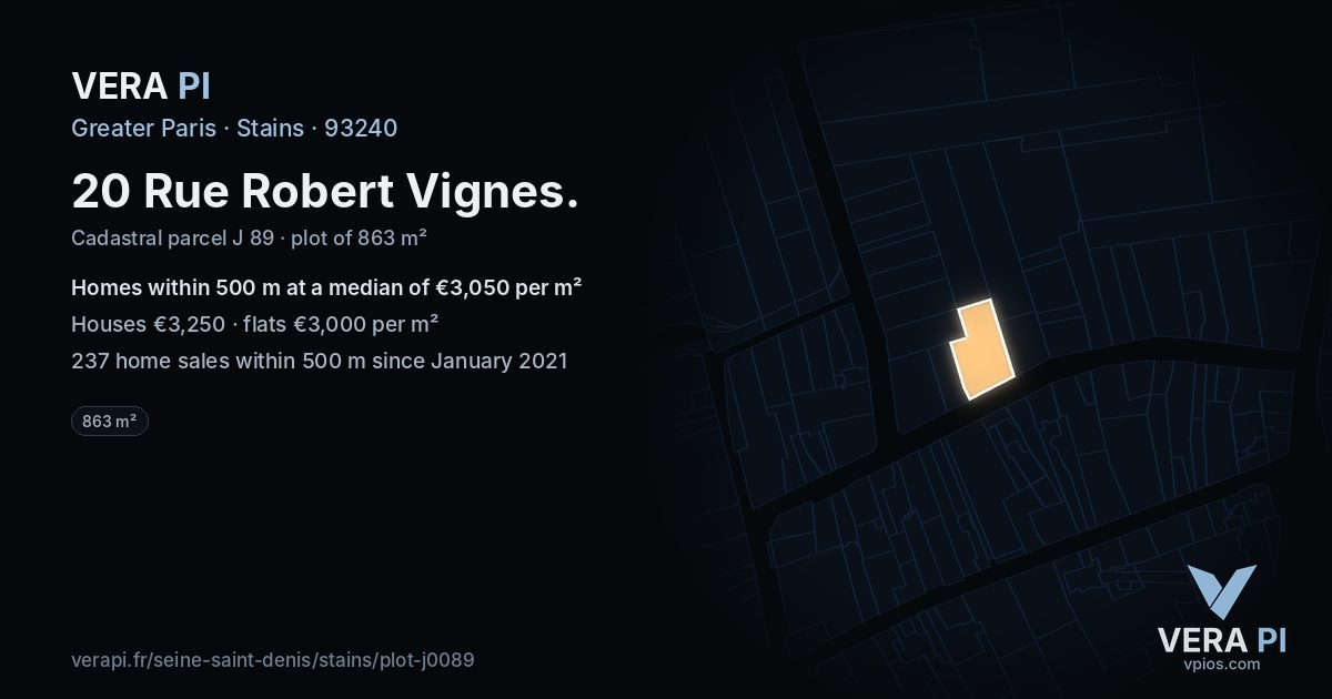 20 Rue Robert Vignes, Stains at night – the plot lit, the parcels around coloured by the prices near them
