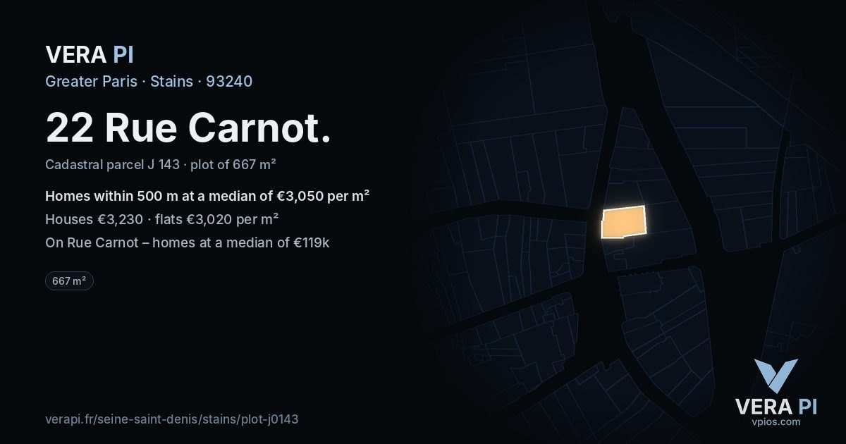 22 Rue Carnot, Stains at night – the plot lit, the parcels around coloured by the prices near them