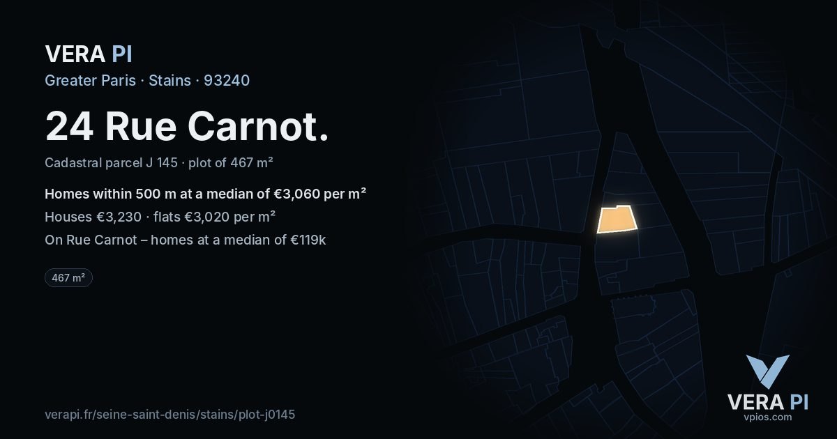24 Rue Carnot, Stains at night – the plot lit, the parcels around coloured by the prices near them