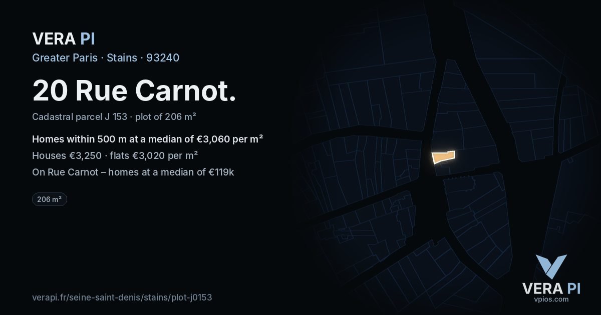 20 Rue Carnot, Stains at night – the plot lit, the parcels around coloured by the prices near them