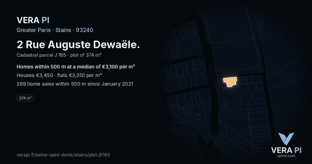 2 Rue Auguste Dewaële, Stains at night – the plot lit, the parcels around coloured by the prices near them