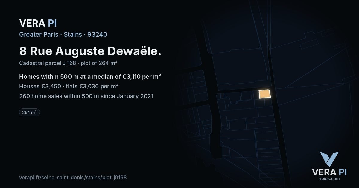 8 Rue Auguste Dewaële, Stains at night – the plot lit, the parcels around coloured by the prices near them