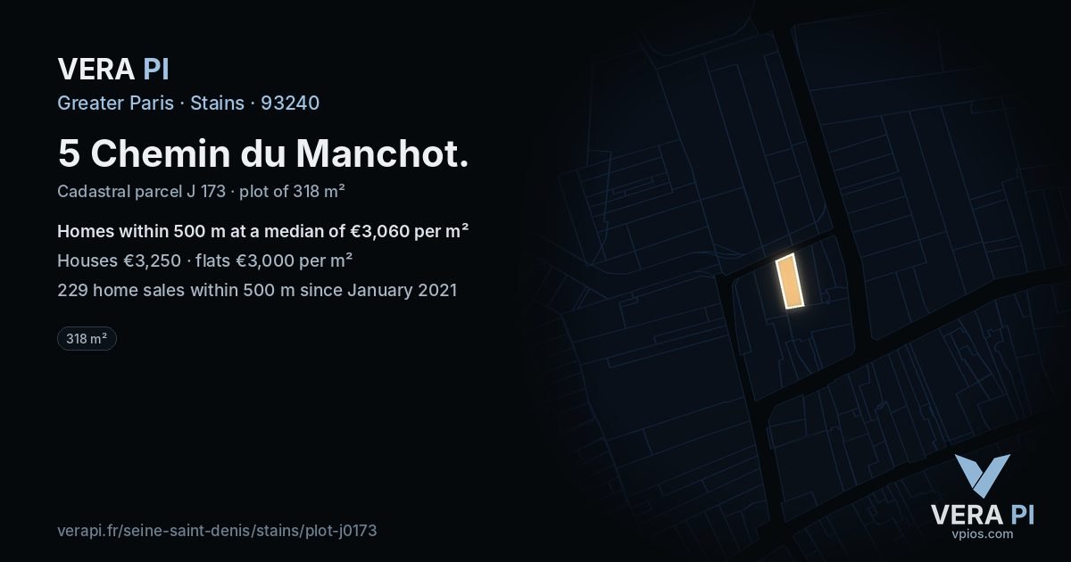 5 Chemin du Manchot, Stains at night – the plot lit, the parcels around coloured by the prices near them