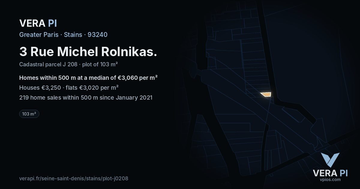 3 Rue Michel Rolnikas, Stains at night – the plot lit, the parcels around coloured by the prices near them
