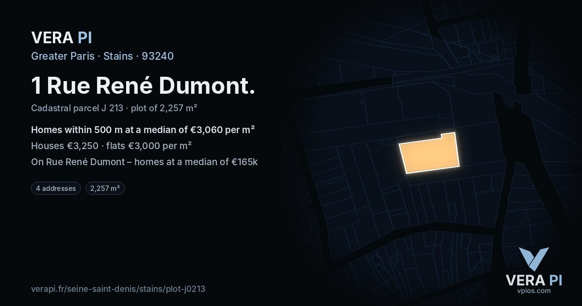 1 Rue René Dumont, Stains at night – the plot lit, the parcels around coloured by the prices near them