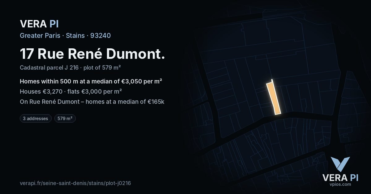 17 Rue René Dumont, Stains at night – the plot lit, the parcels around coloured by the prices near them