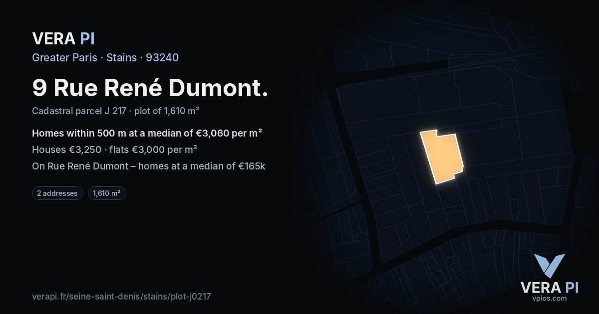 9 Rue René Dumont, Stains at night – the plot lit, the parcels around coloured by the prices near them