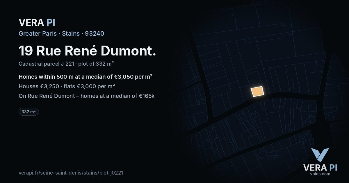 19 Rue René Dumont, Stains at night – the plot lit, the parcels around coloured by the prices near them