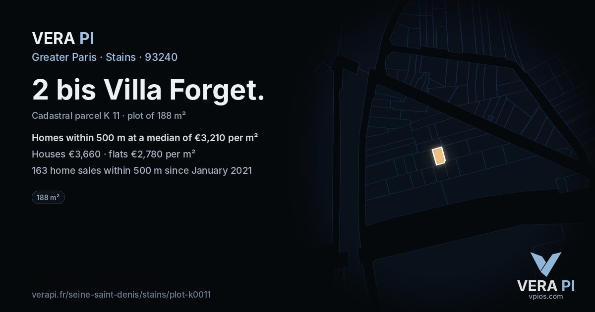 2 bis Villa Forget, Stains at night – the plot lit, the parcels around coloured by the prices near them