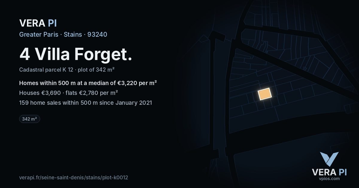4 Villa Forget, Stains at night – the plot lit, the parcels around coloured by the prices near them