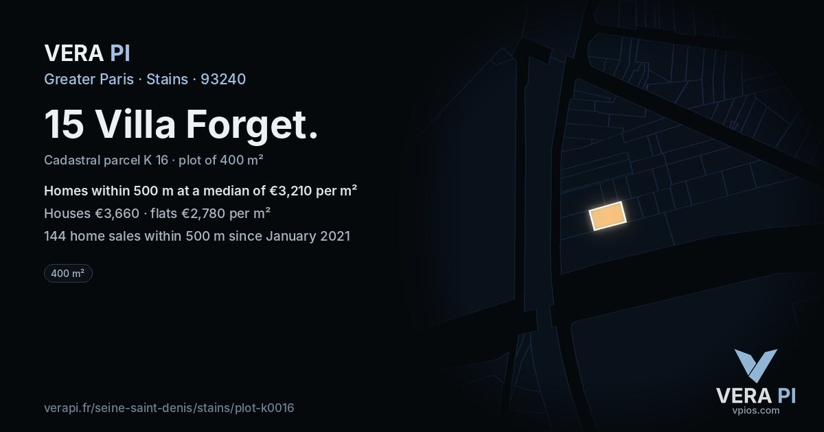 15 Villa Forget, Stains at night – the plot lit, the parcels around coloured by the prices near them