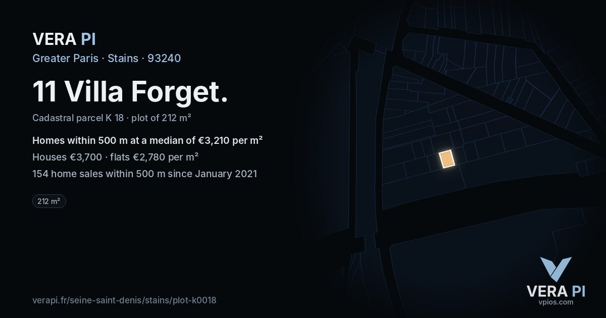 11 Villa Forget, Stains at night – the plot lit, the parcels around coloured by the prices near them