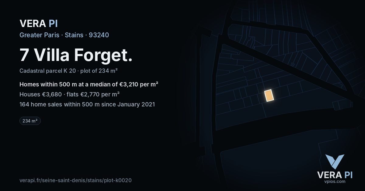 7 Villa Forget, Stains at night – the plot lit, the parcels around coloured by the prices near them