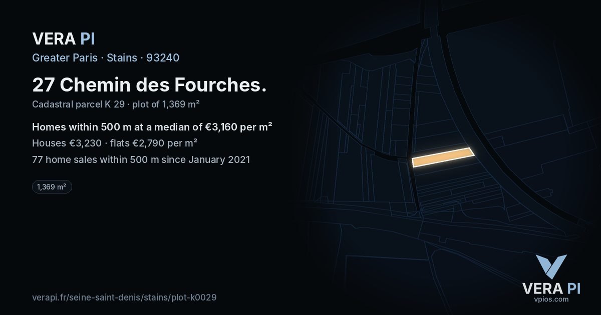 27 Chemin des Fourches, Stains at night – the plot lit, the parcels around coloured by the prices near them