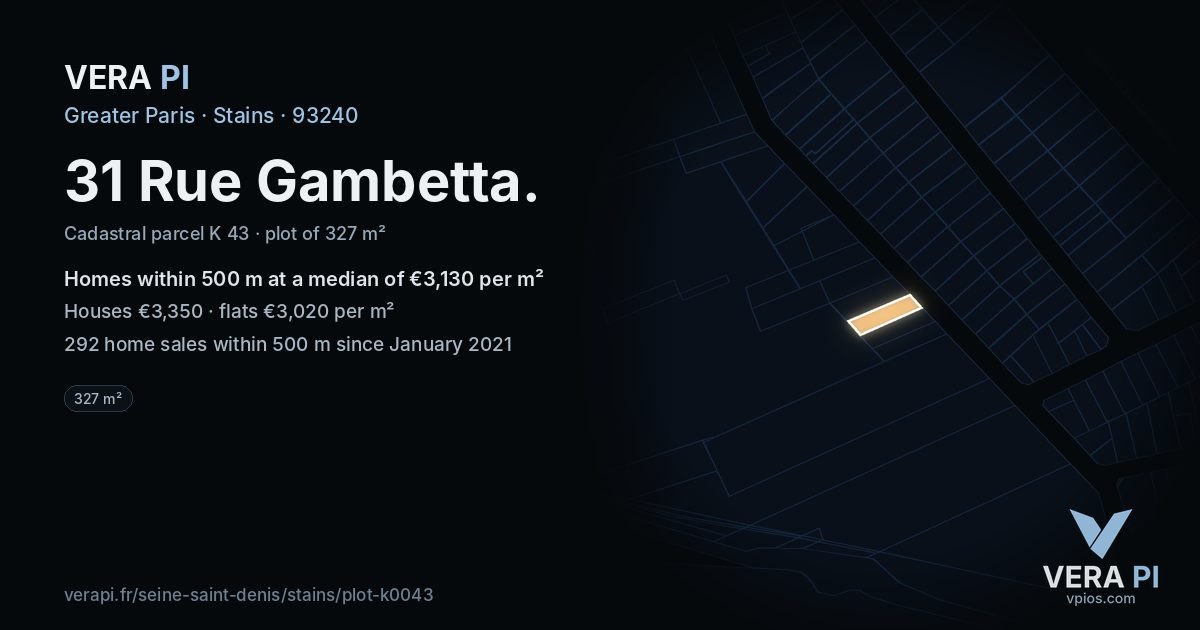 31 Rue Gambetta, Stains at night – the plot lit, the parcels around coloured by the prices near them