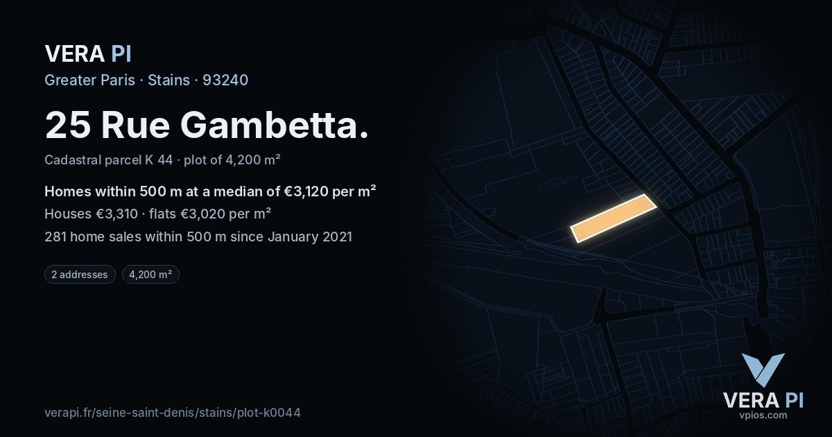 25 Rue Gambetta, Stains at night – the plot lit, the parcels around coloured by the prices near them