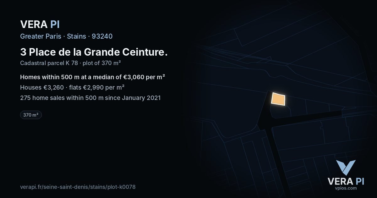 3 Place de la Grande Ceinture, Stains at night – the plot lit, the parcels around coloured by the prices near them