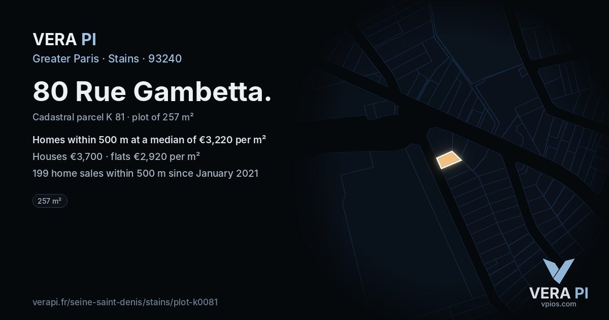 80 Rue Gambetta, Stains at night – the plot lit, the parcels around coloured by the prices near them