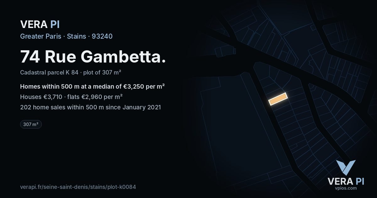 74 Rue Gambetta, Stains at night – the plot lit, the parcels around coloured by the prices near them