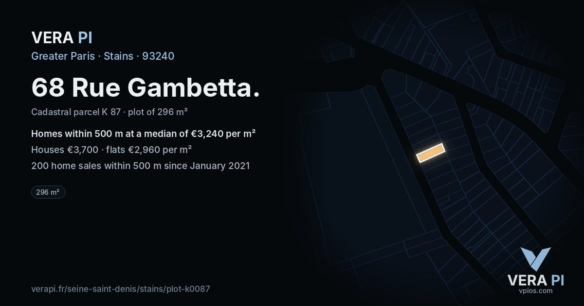 68 Rue Gambetta, Stains at night – the plot lit, the parcels around coloured by the prices near them