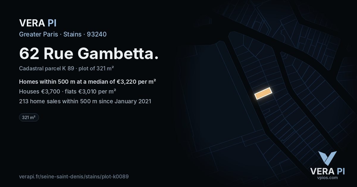 62 Rue Gambetta, Stains at night – the plot lit, the parcels around coloured by the prices near them