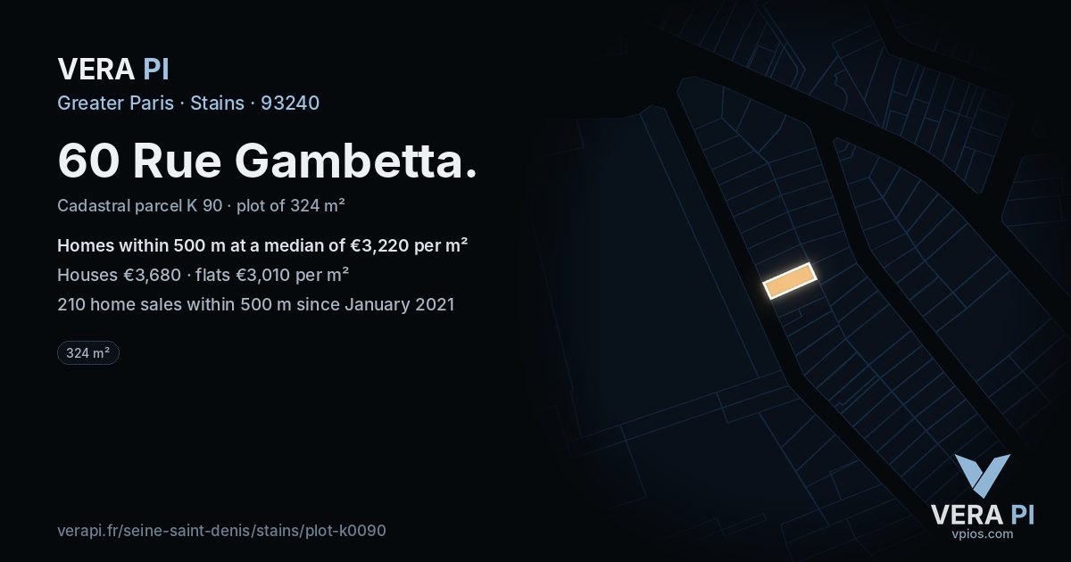60 Rue Gambetta, Stains at night – the plot lit, the parcels around coloured by the prices near them