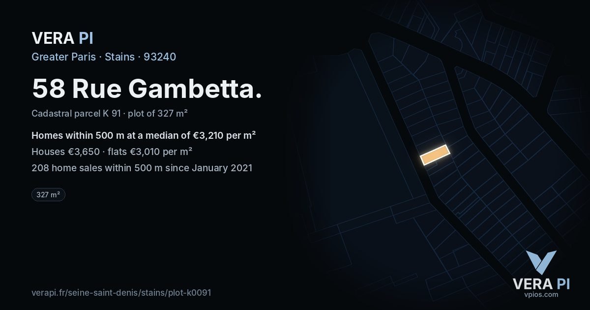 58 Rue Gambetta, Stains at night – the plot lit, the parcels around coloured by the prices near them
