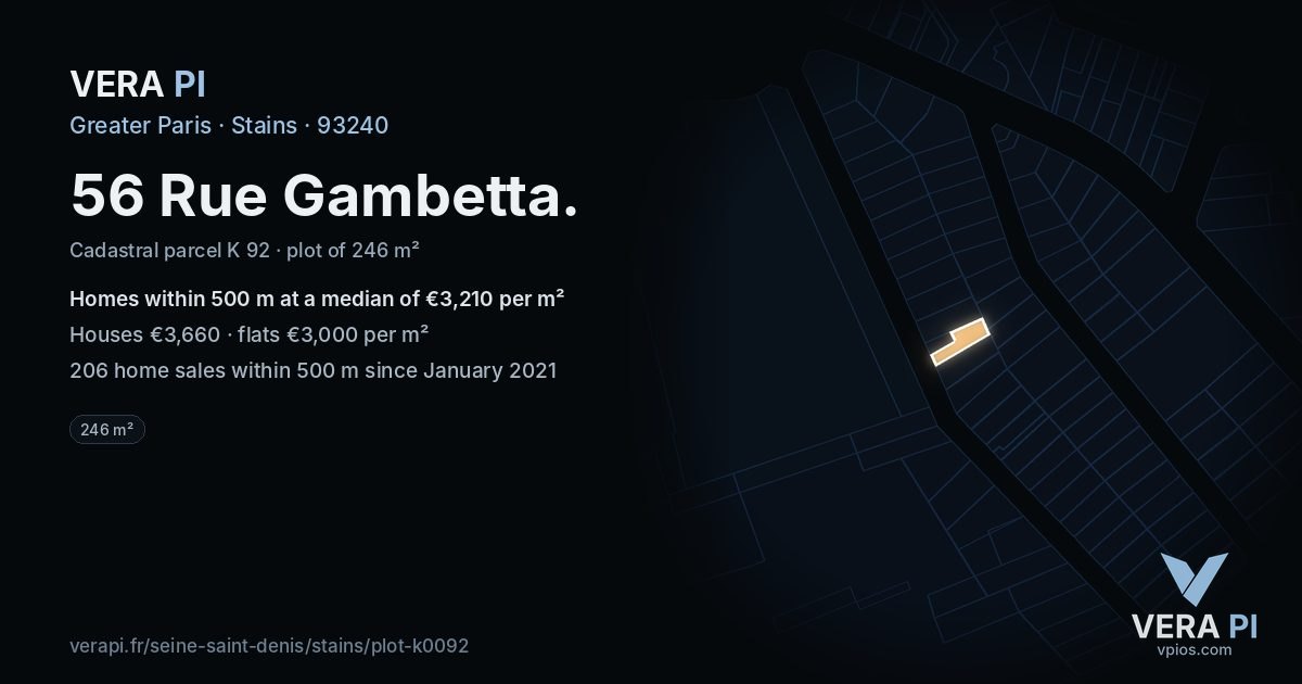 56 Rue Gambetta, Stains at night – the plot lit, the parcels around coloured by the prices near them