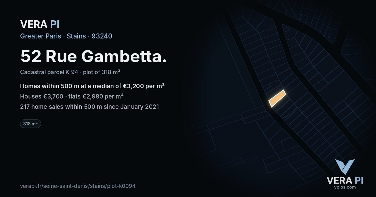52 Rue Gambetta, Stains at night – the plot lit, the parcels around coloured by the prices near them