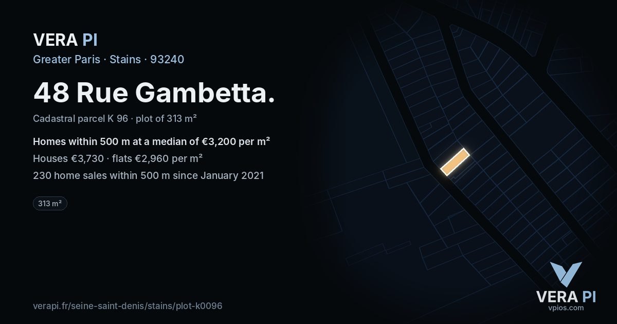 48 Rue Gambetta, Stains at night – the plot lit, the parcels around coloured by the prices near them