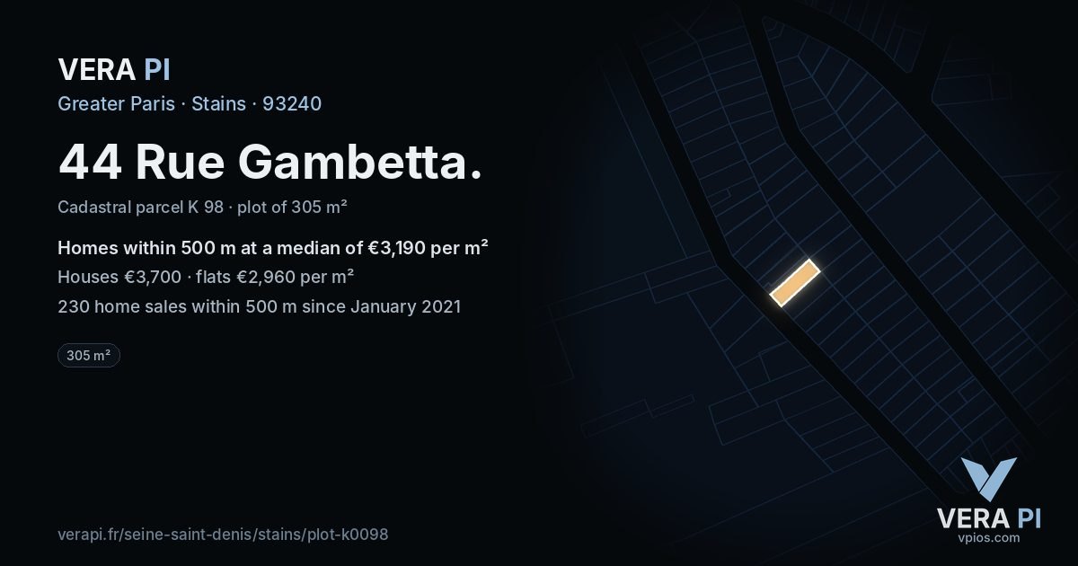 44 Rue Gambetta, Stains at night – the plot lit, the parcels around coloured by the prices near them