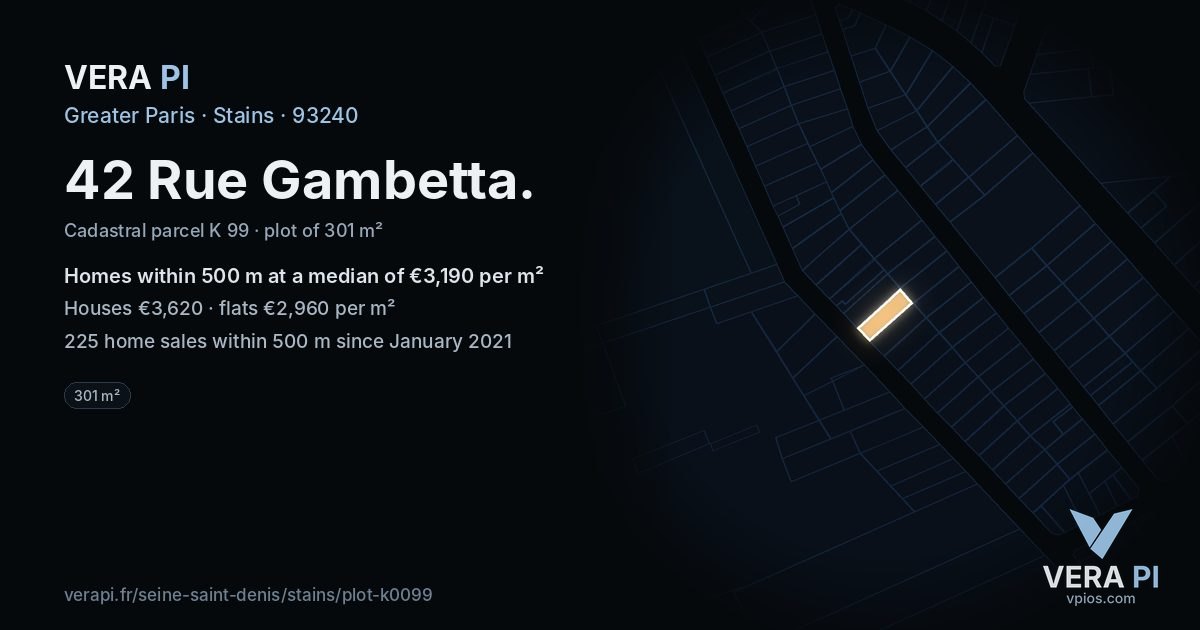 42 Rue Gambetta, Stains at night – the plot lit, the parcels around coloured by the prices near them