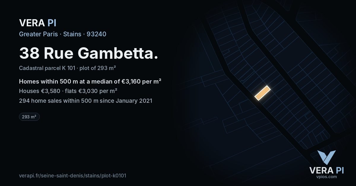 38 Rue Gambetta, Stains at night – the plot lit, the parcels around coloured by the prices near them