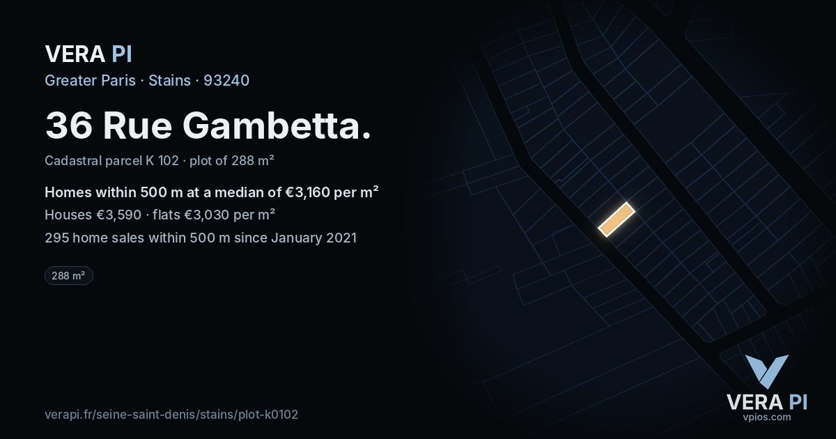 36 Rue Gambetta, Stains at night – the plot lit, the parcels around coloured by the prices near them