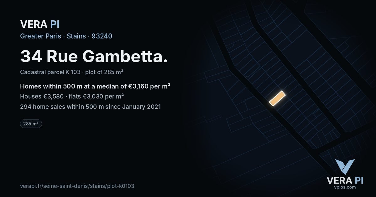 34 Rue Gambetta, Stains at night – the plot lit, the parcels around coloured by the prices near them