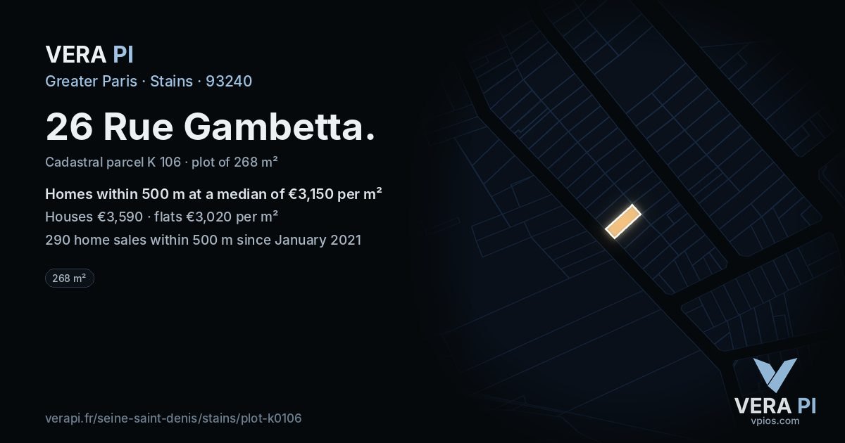 26 Rue Gambetta, Stains at night – the plot lit, the parcels around coloured by the prices near them